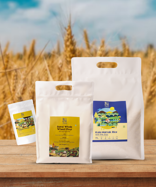 Kala Namak Rice (5kg) + Bansi Whole Wheat Flour (4kg) + Free Turmeric Powder (100g ) – Value Combo